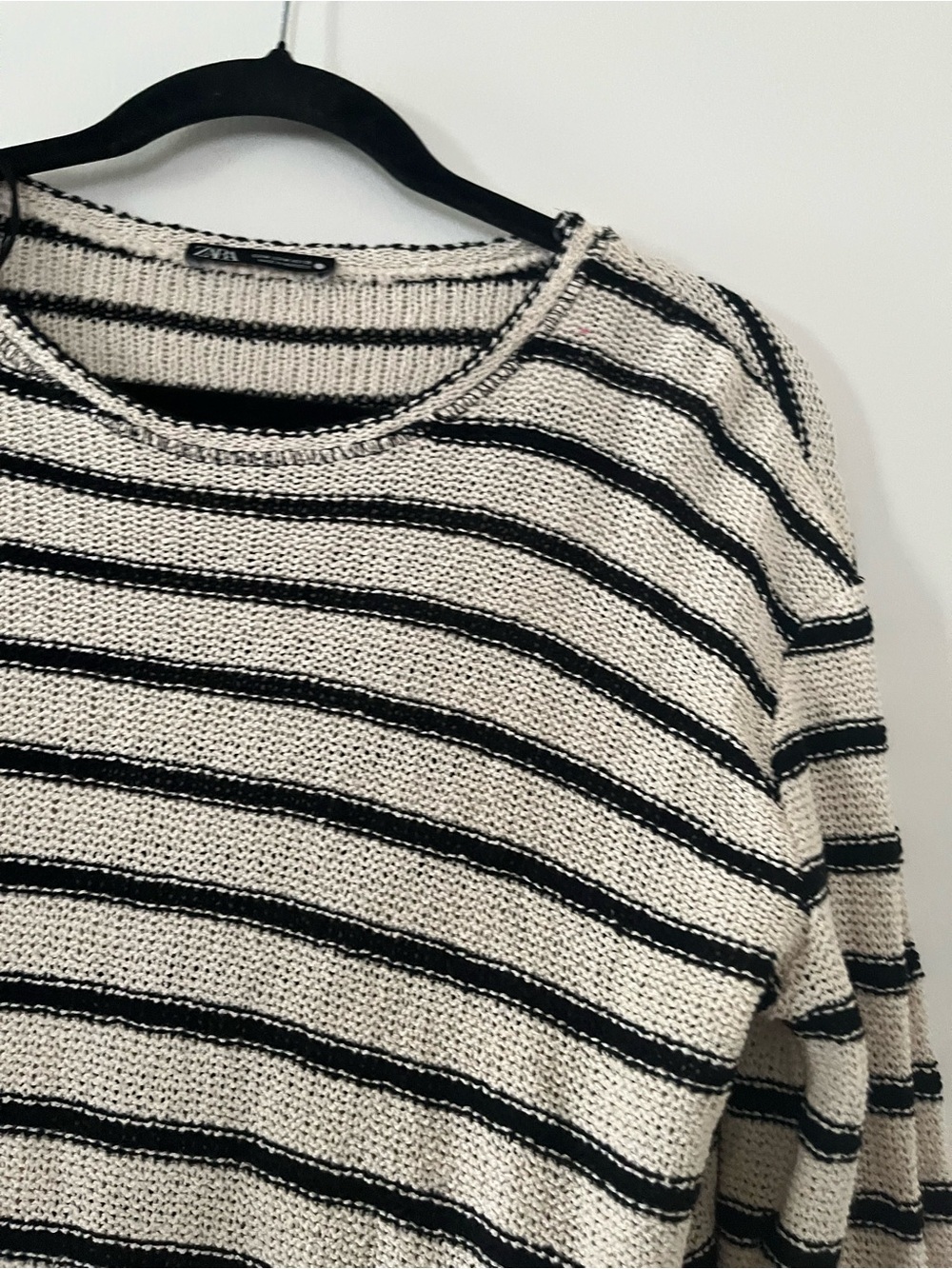 Zara Cream Black Striped Knit Sweater Medium Coastal Beachy Nantucket Old Money - Picture 3 of 6